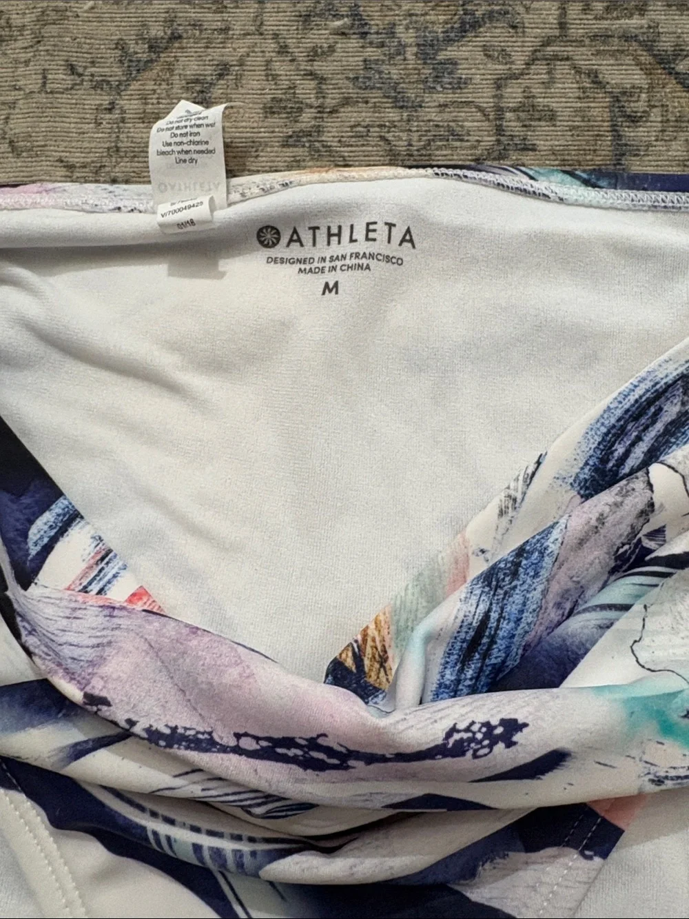 Athleta Abstract Brushstroke Bikini Set in Navy, White - small top - med bottom